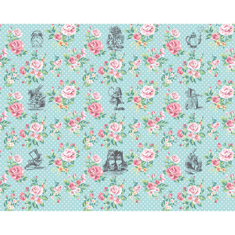 Alice In Wonderland English Rose Print Blue Mural (Medium) by Origin Murals
