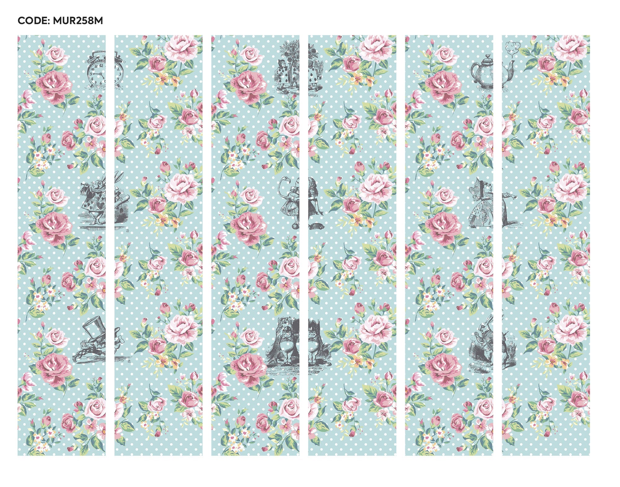 Alice In Wonderland English Rose Print Blue Mural (Medium) by Origin Murals
