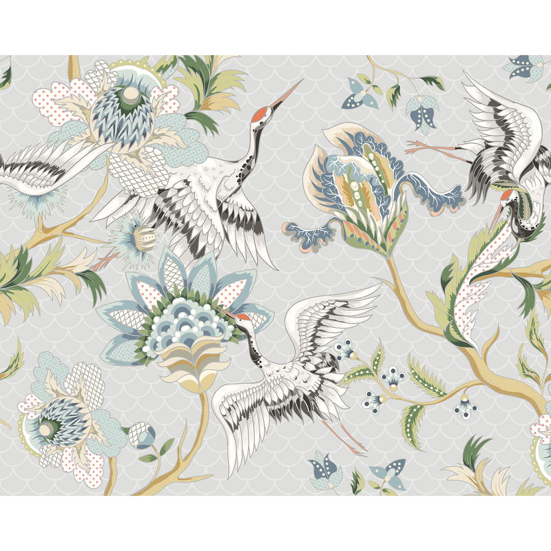 Cranes In Flight Grey Mural (Large) by Origin Murals
