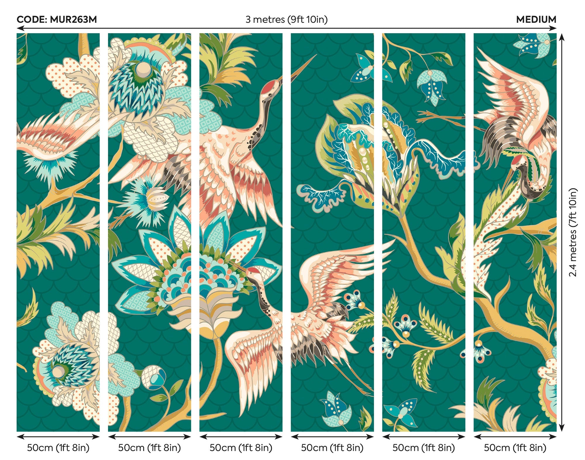 Cranes In Flight Green Mural (Medium) by Origin Murals