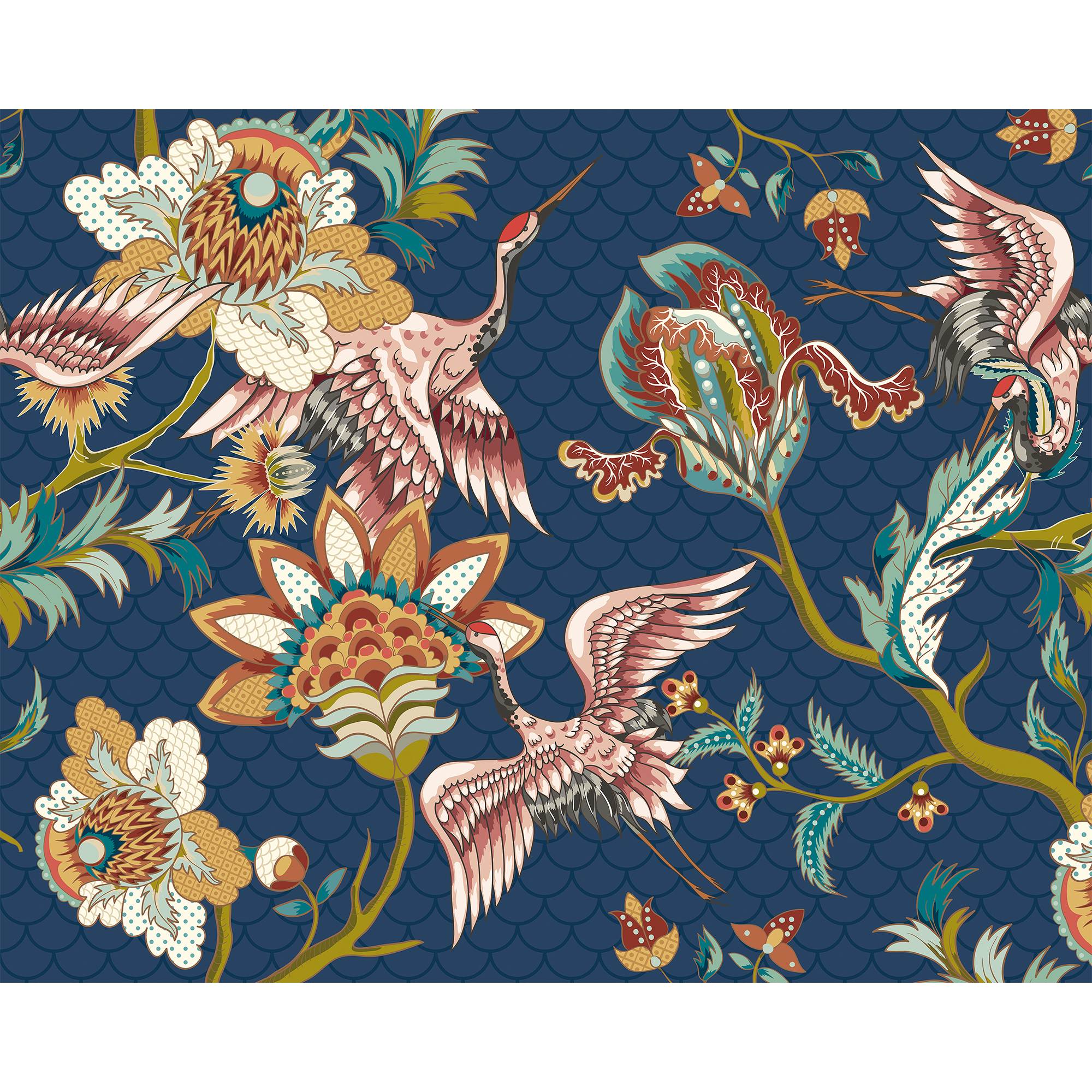 Cranes In Flight Navy Blue Mural (Large) by Origin Murals