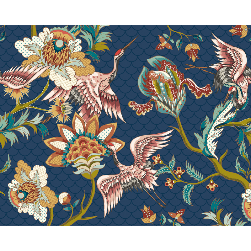 Cranes In Flight Navy Blue Mural (Large) by Origin Murals