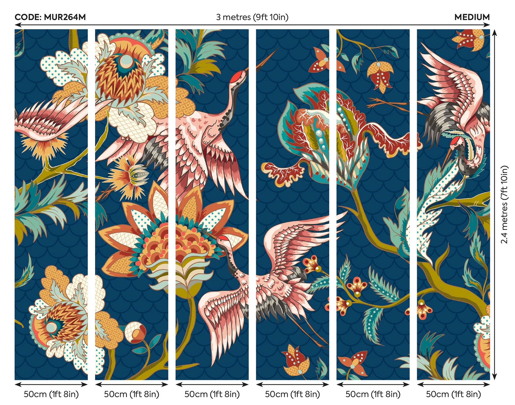 Cranes In Flight Navy Blue Mural (Medium) by Origin Murals