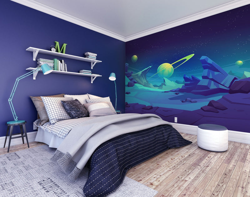 Space Landscape Blue Mural (Large) by Origin Murals