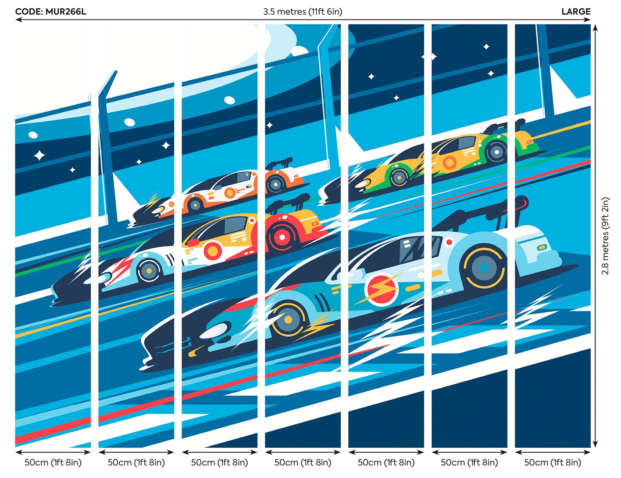 Sports Cars Blue Mural (Large) by Origin Murals
