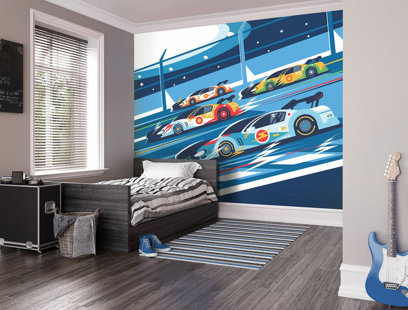 Sports Cars Blue Mural (Medium) by Origin Murals