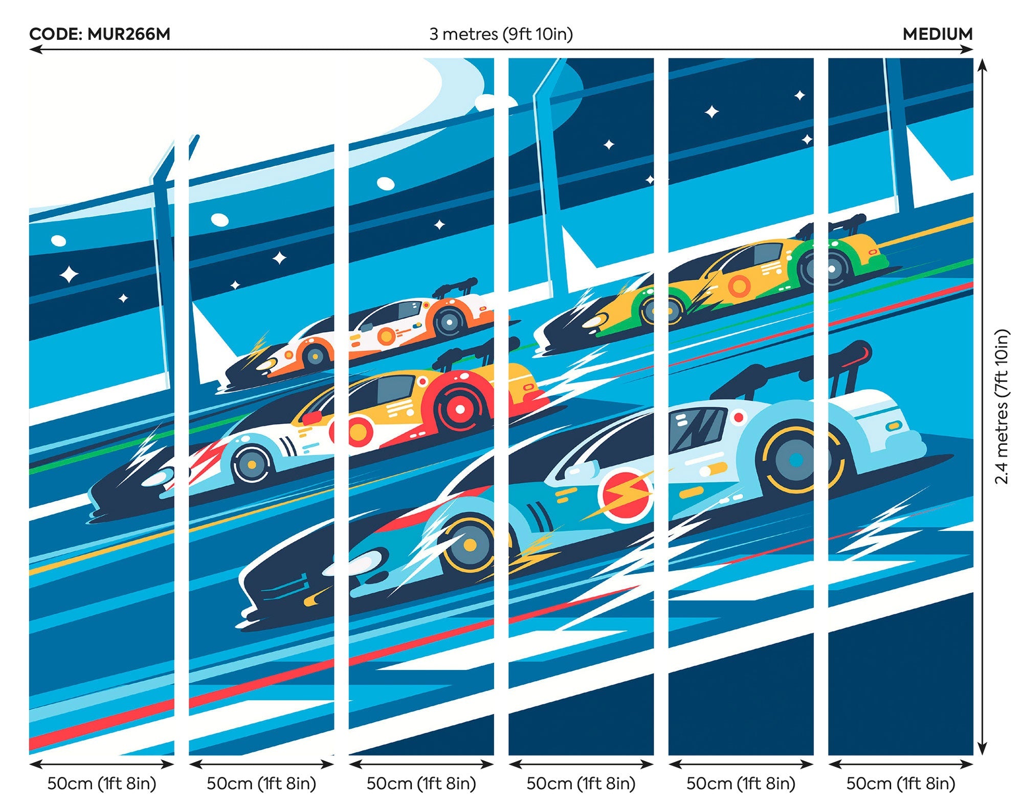 Sports Cars Blue Mural (Medium) by Origin Murals