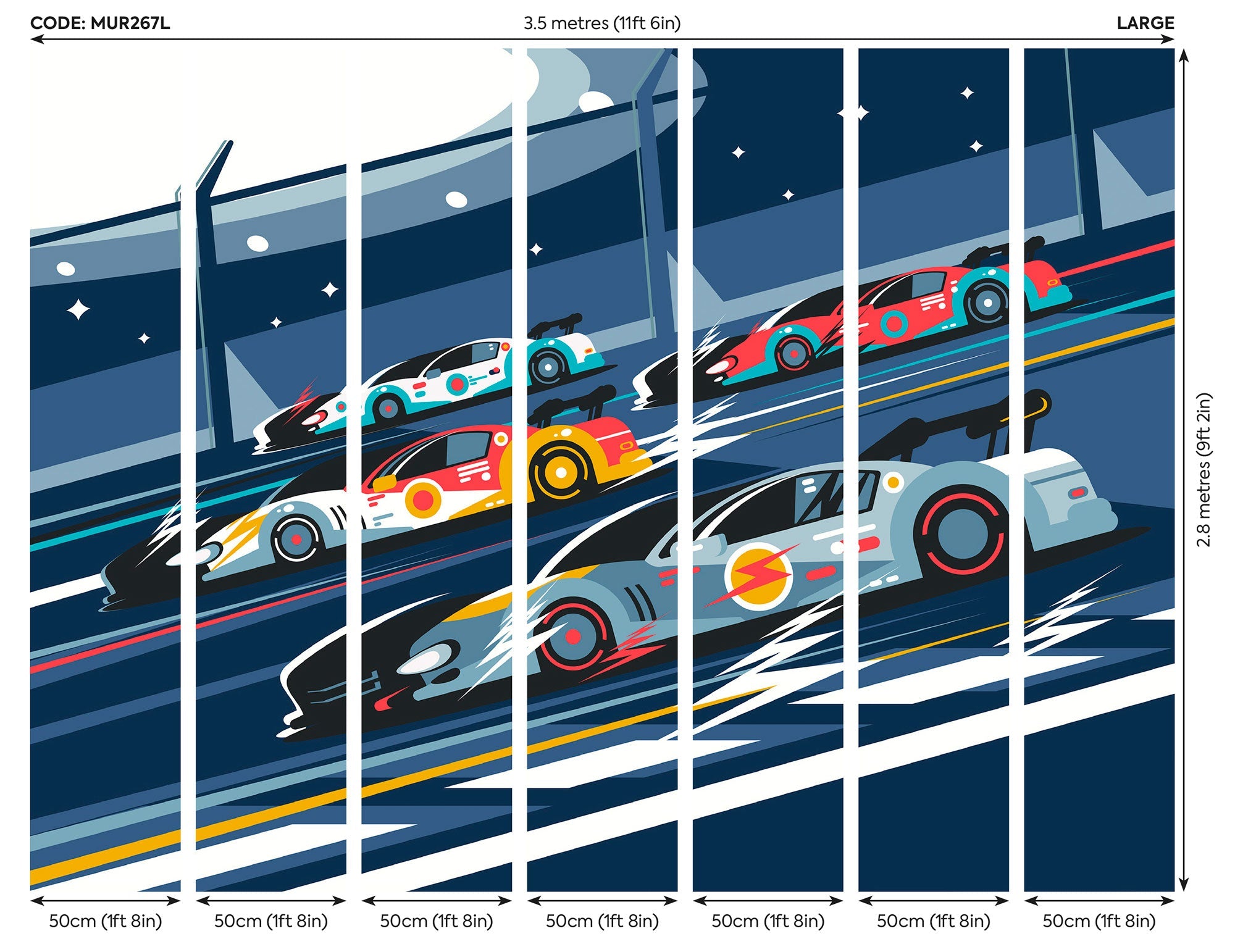 Sports Cars Navy Blue Mural (Large) by Origin Murals