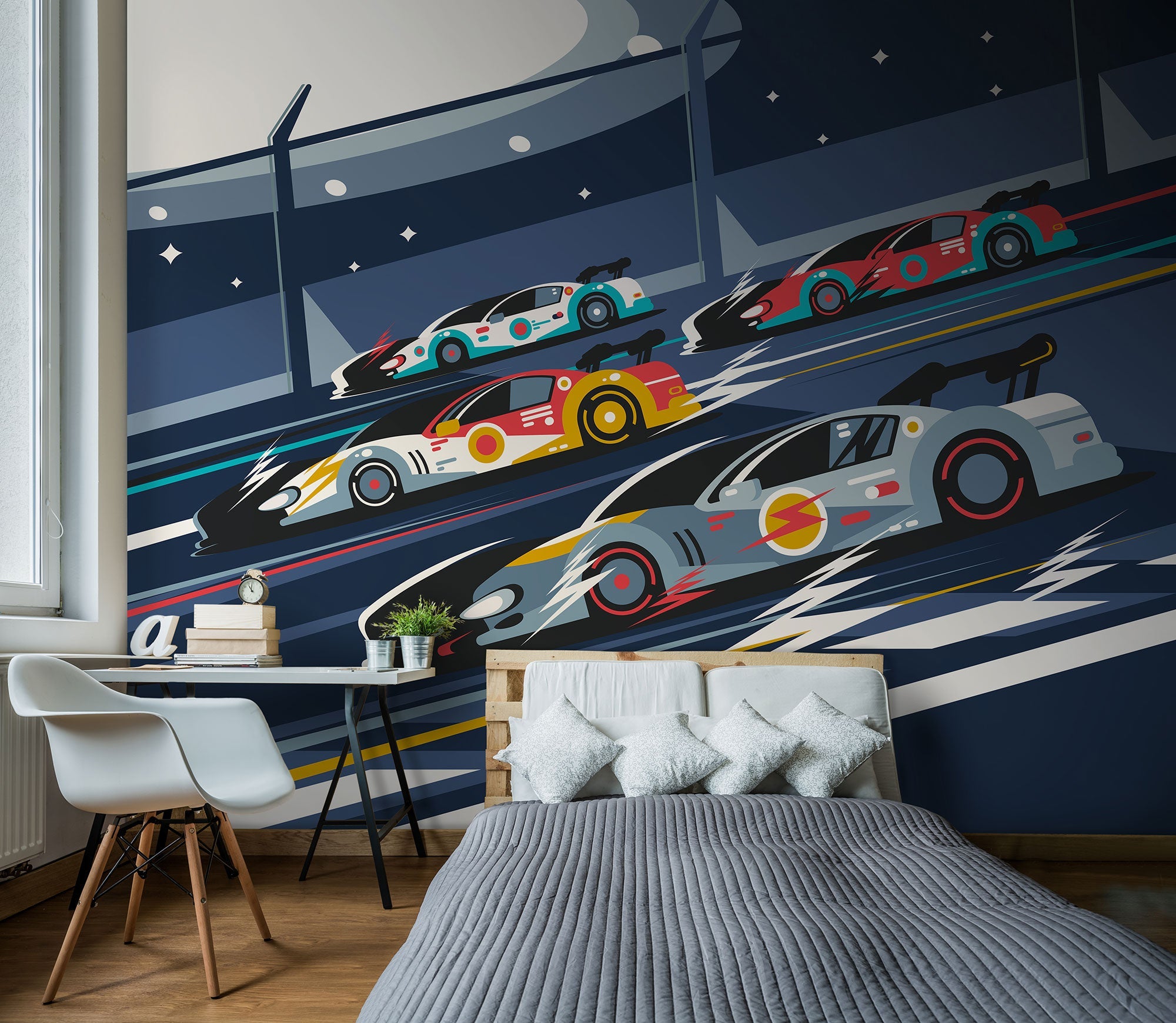 Sports Cars Navy Blue Mural (Medium) by Origin Murals