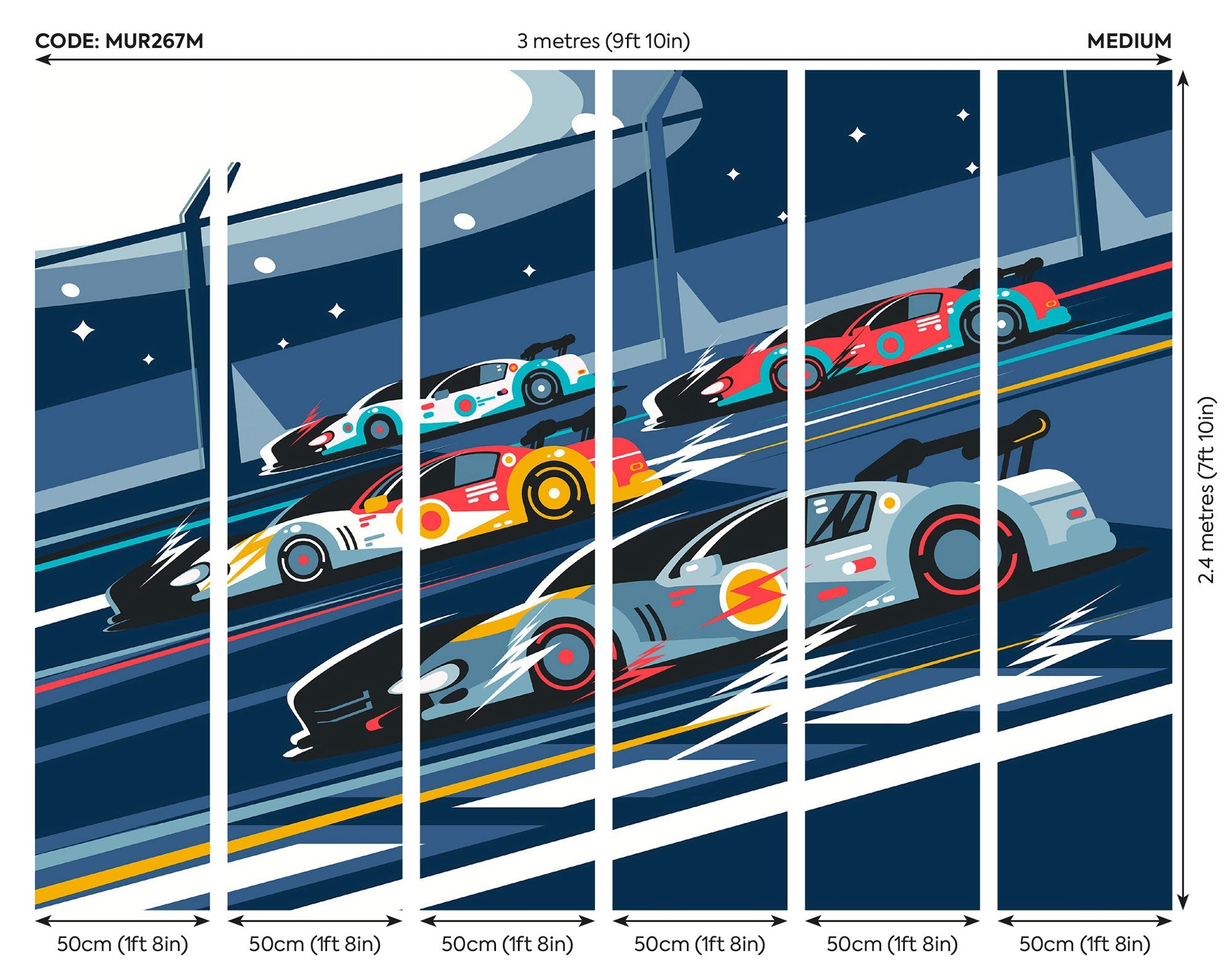Sports Cars Navy Blue Mural (Medium) by Origin Murals