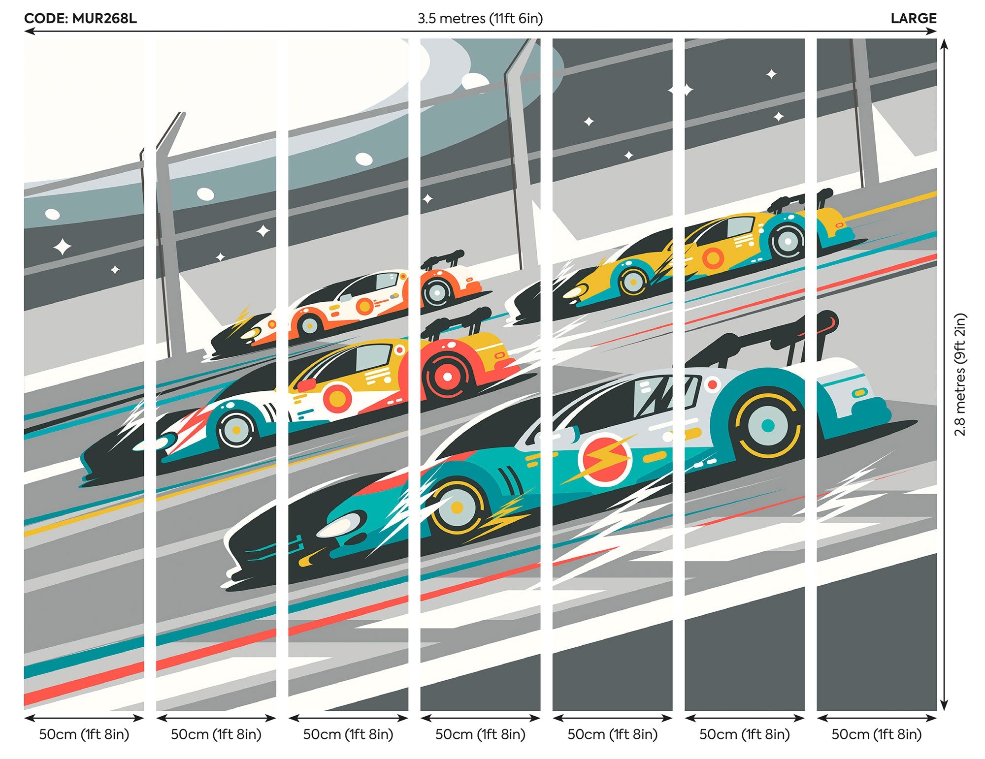 Sports Cars Grey Mural (Large) by Origin Murals