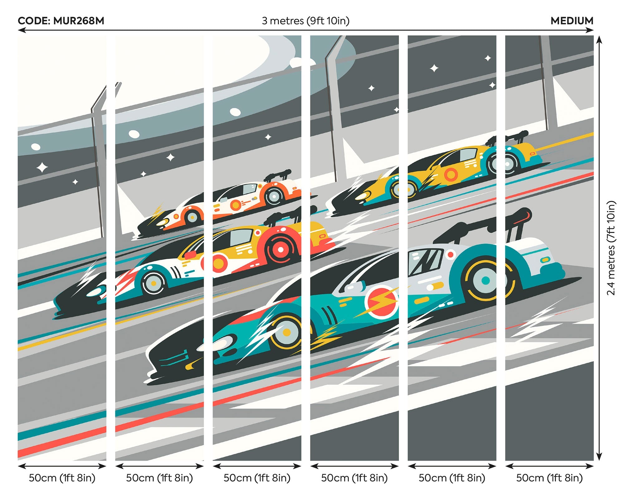 Sports Cars Grey Mural (Medium) by Origin Murals