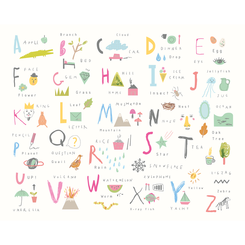 Childrens Alphabet Illustrations Multi Pink Mural (Medium) by Origin Murals