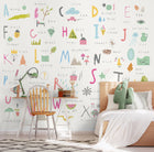 Childrens Alphabet Illustrations Multi Pink Mural (Medium) by Origin Murals