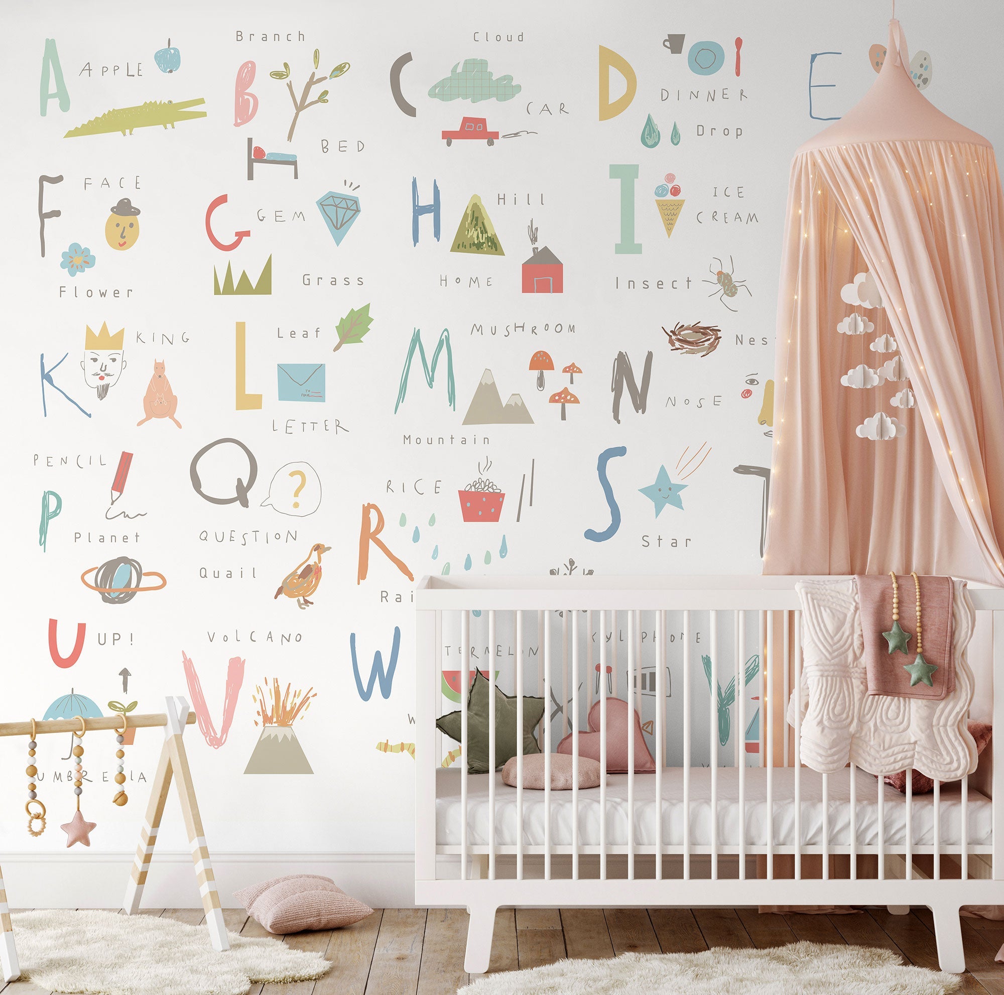 Childrens Alphabet Illustrations Multi Pastel Mural (Large) by Origin Murals