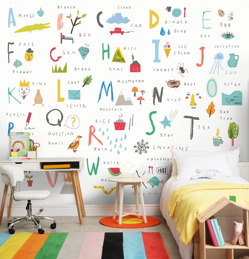 Childrens Alphabet Illustrations Multi Bright Mural (Large) by Origin Murals