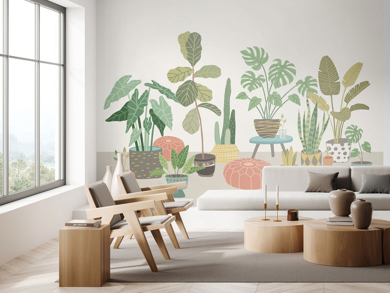 Houseplant Pots Grey Mural (Large) by Origin Murals