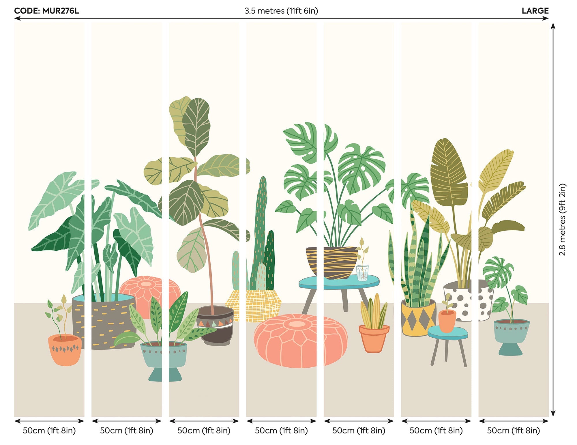 Houseplant Pots Grey Mural (Large) by Origin Murals