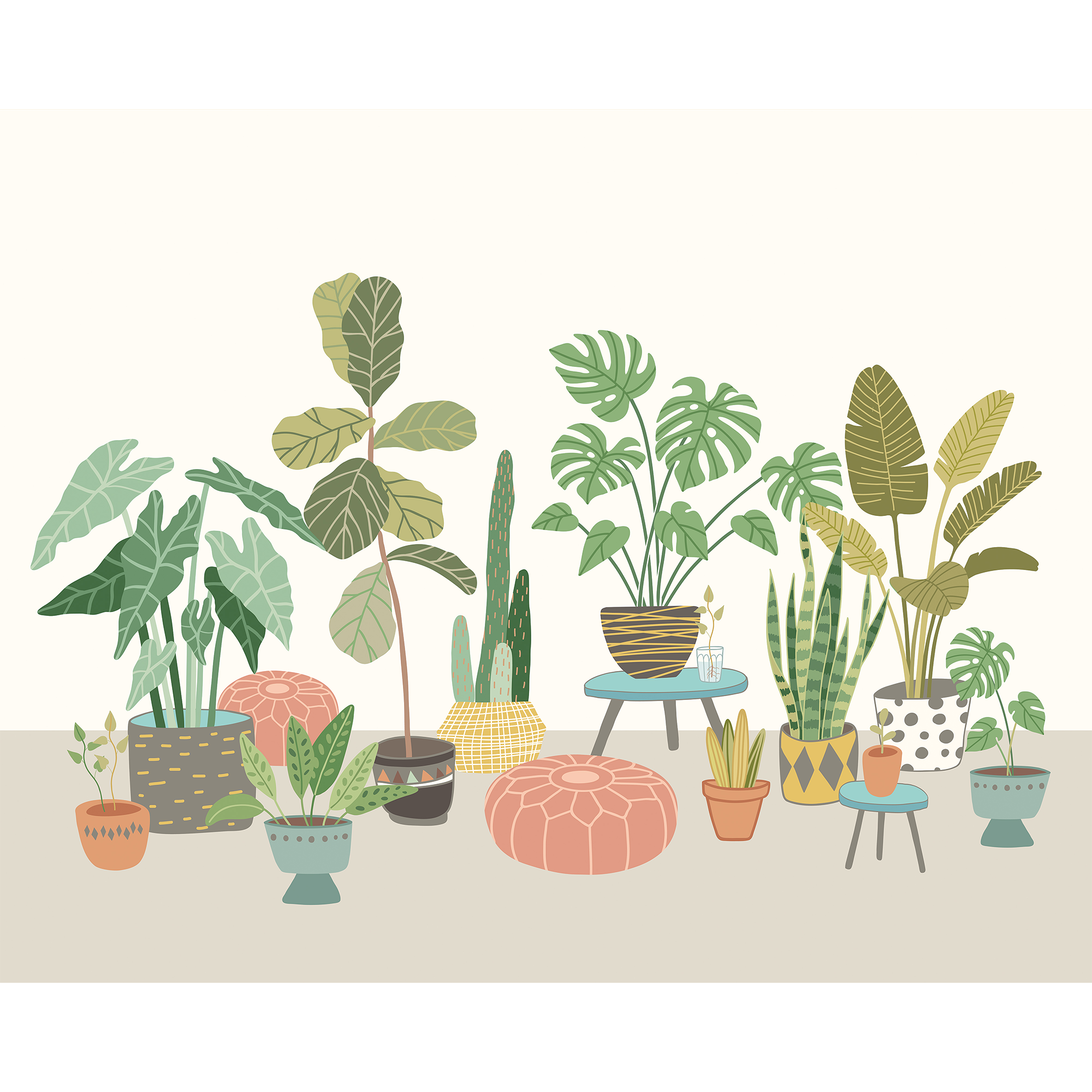 Houseplant Pots Grey Mural (Medium) by Origin Murals