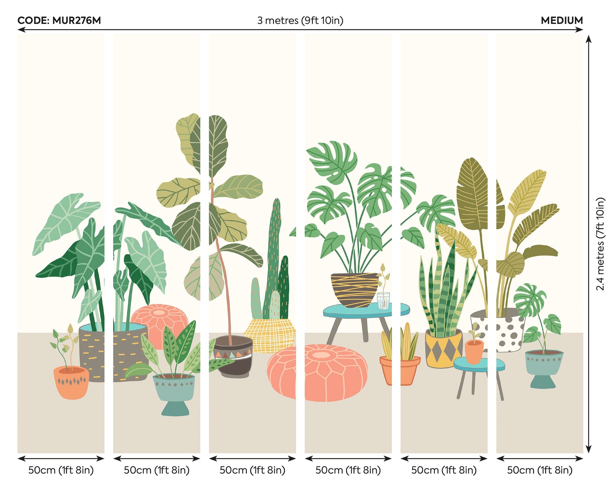 Houseplant Pots Grey Mural (Medium) by Origin Murals