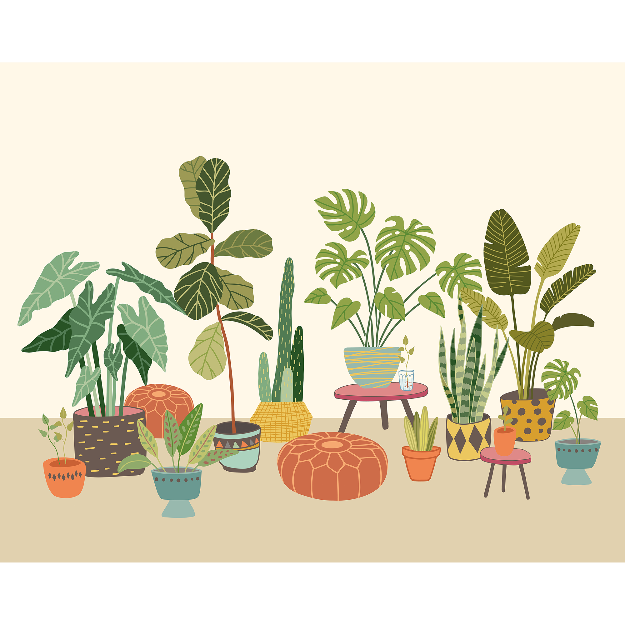 Houseplant Pots Natural Mural (Medium) by Origin Murals