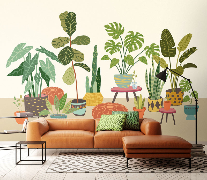 Houseplant Pots Natural Mural (Medium) by Origin Murals