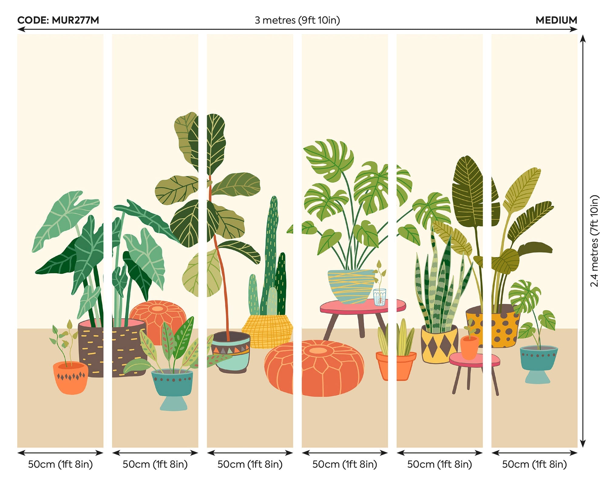 Houseplant Pots Natural Mural (Medium) by Origin Murals