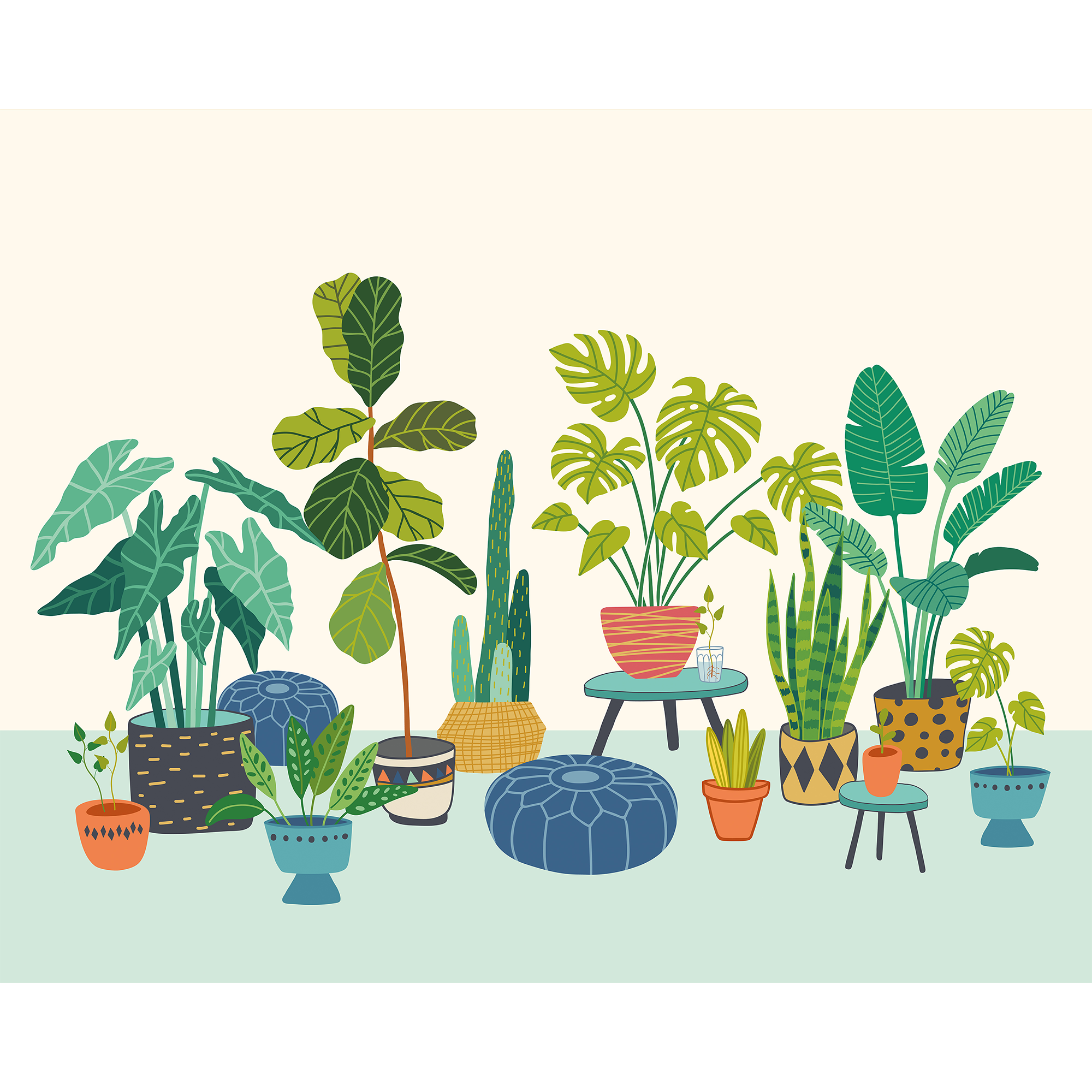 Houseplant Pots Blue Mural (Large) by Origin Murals