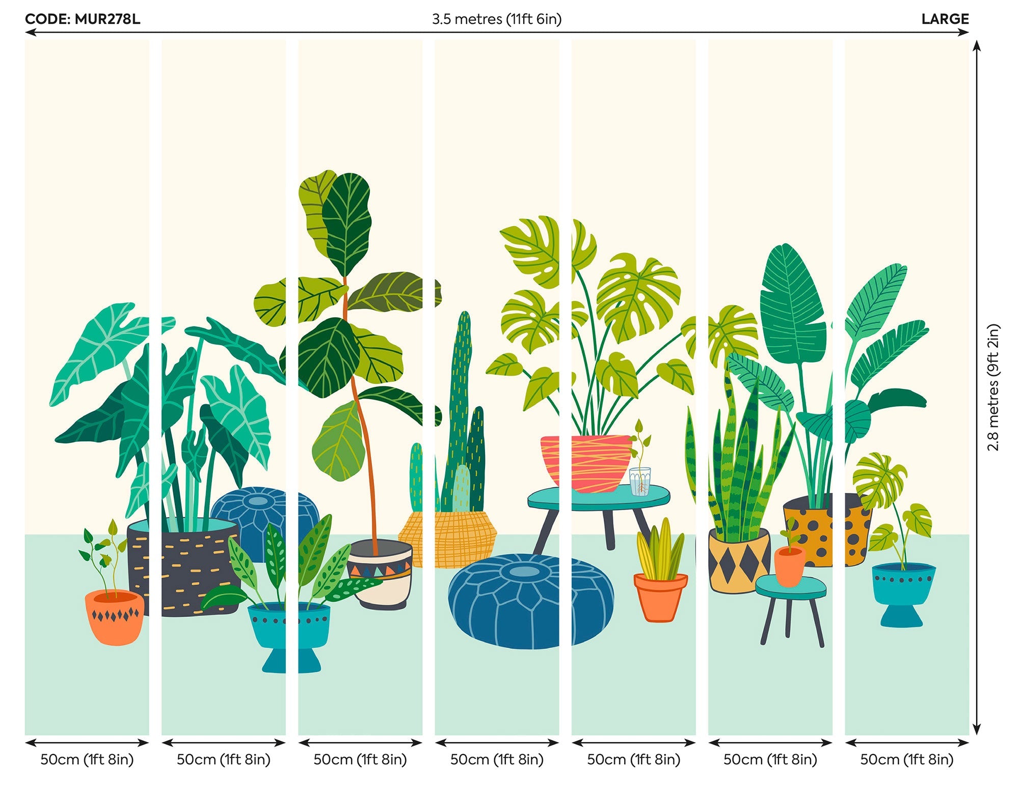 Houseplant Pots Blue Mural (Large) by Origin Murals