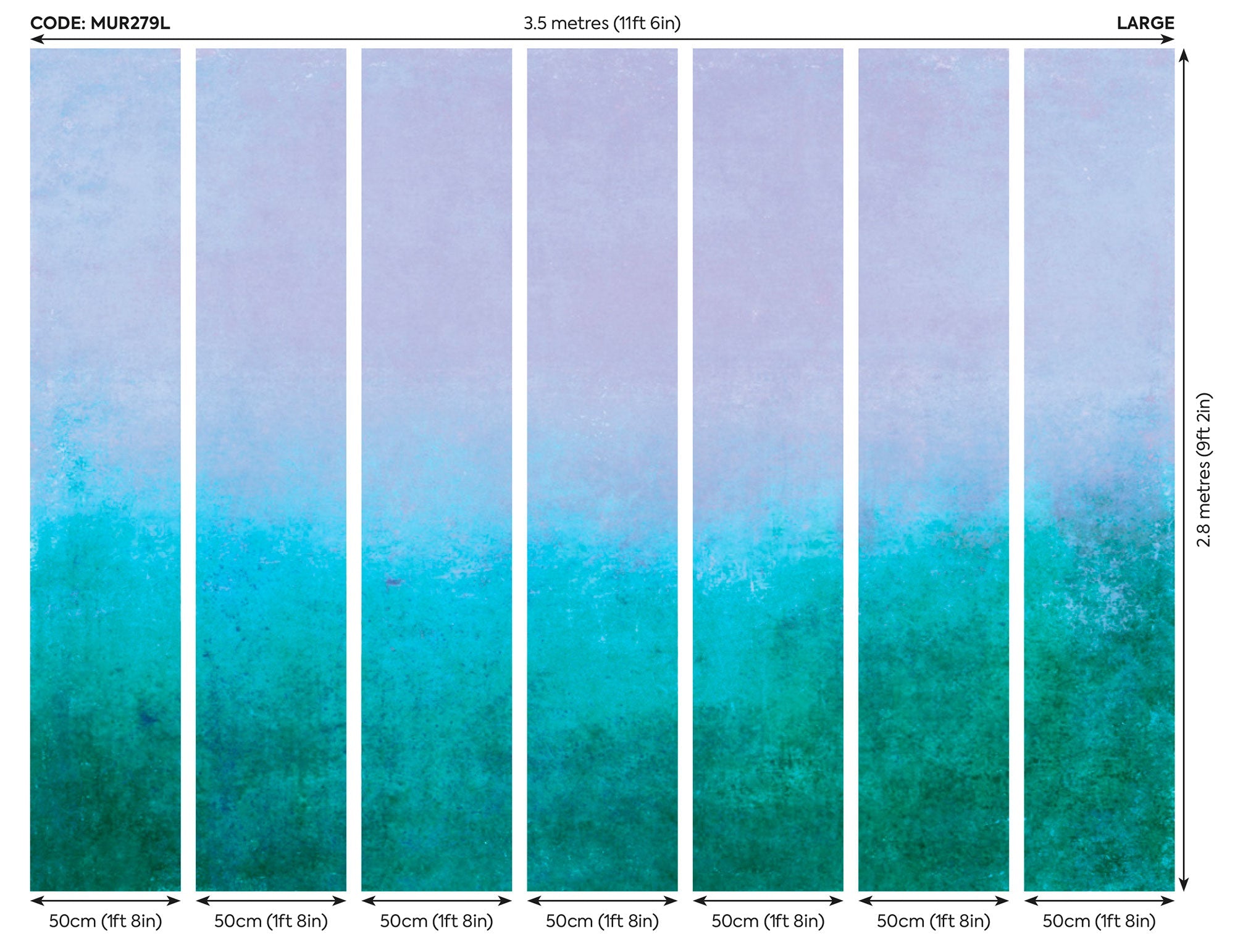 Ombre Gradient Teal Blue Mural (Large) by Origin Murals
