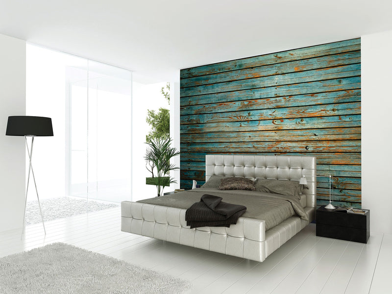 Rustic Wood Effect Blue Mural (Medium) by Origin Murals