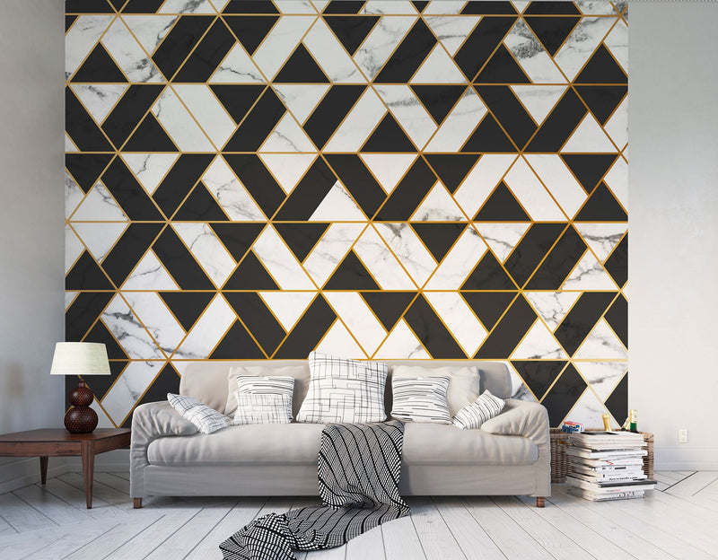 Marbled Textured Geometric White Mural (Medium) by Origin Murals