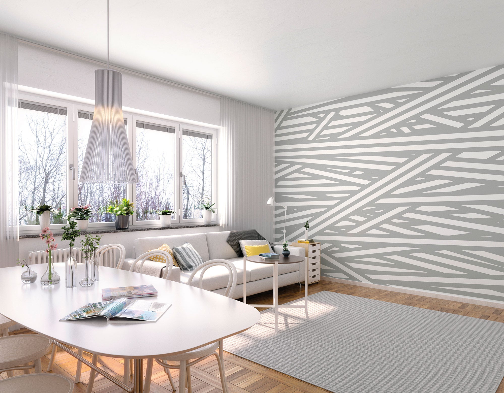 Striped Criss Cross Pattern Grey Mural (Large) by Origin Murals
