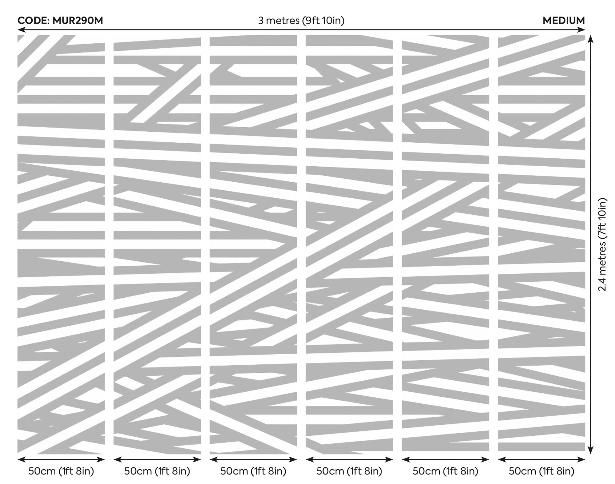 Striped Criss Cross Pattern Grey Mural (Medium) by Origin Murals