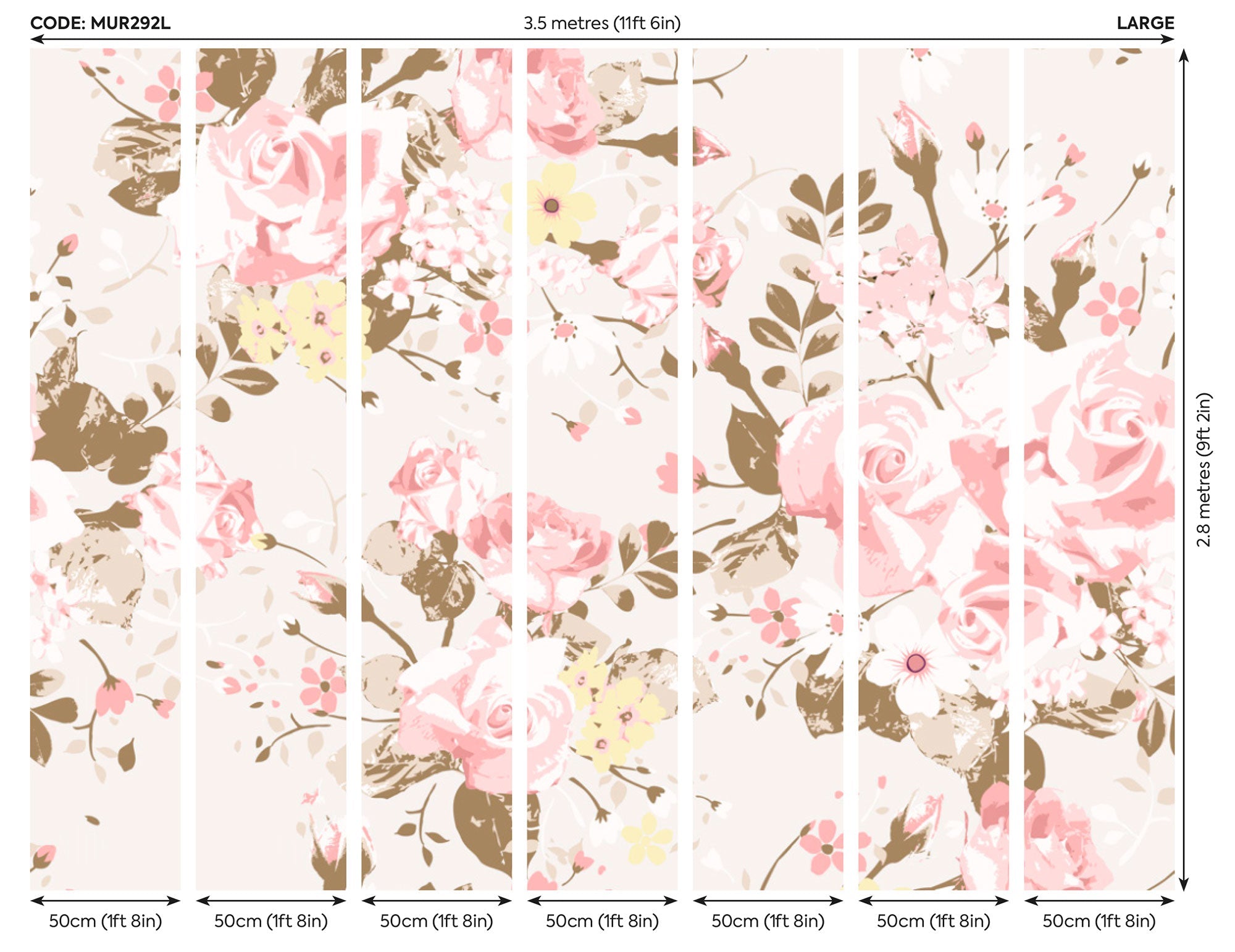 Vintage Rose Pattern Pink Mural (Large) by Origin Murals