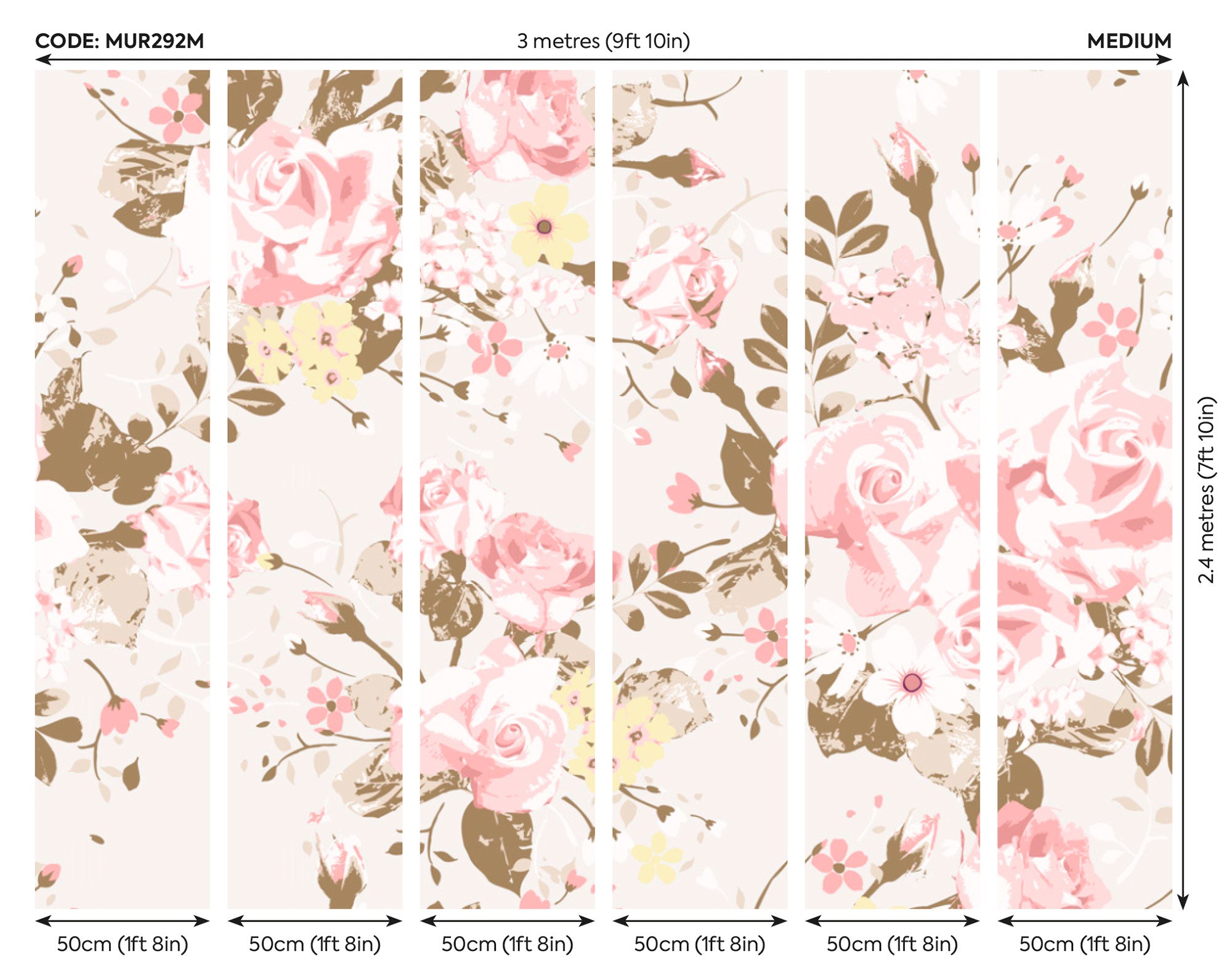 Vintage Rose Pattern Pink Mural (Medium) by Origin Murals