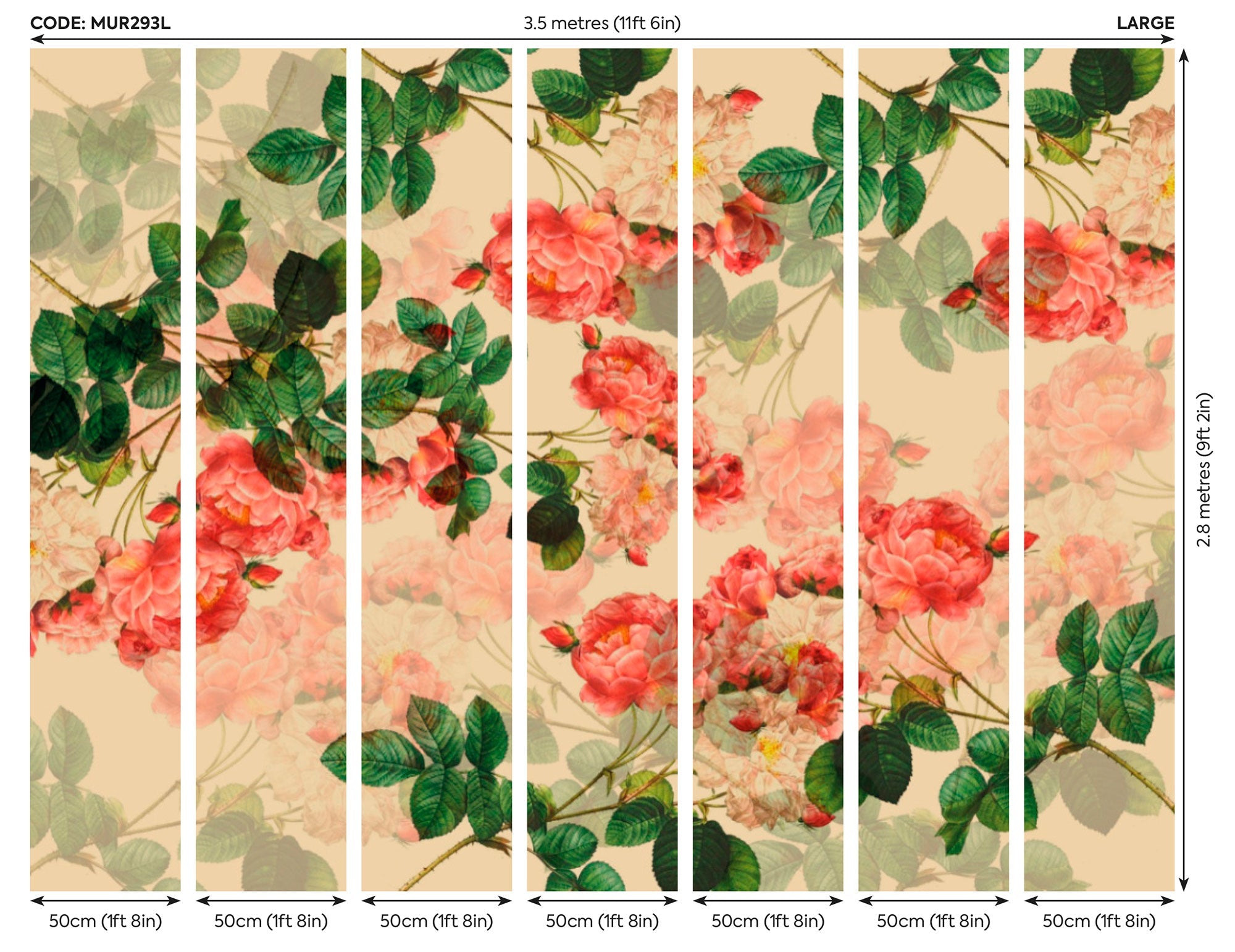 Classic Rose Design Natural Mural (Large) by Origin Murals
