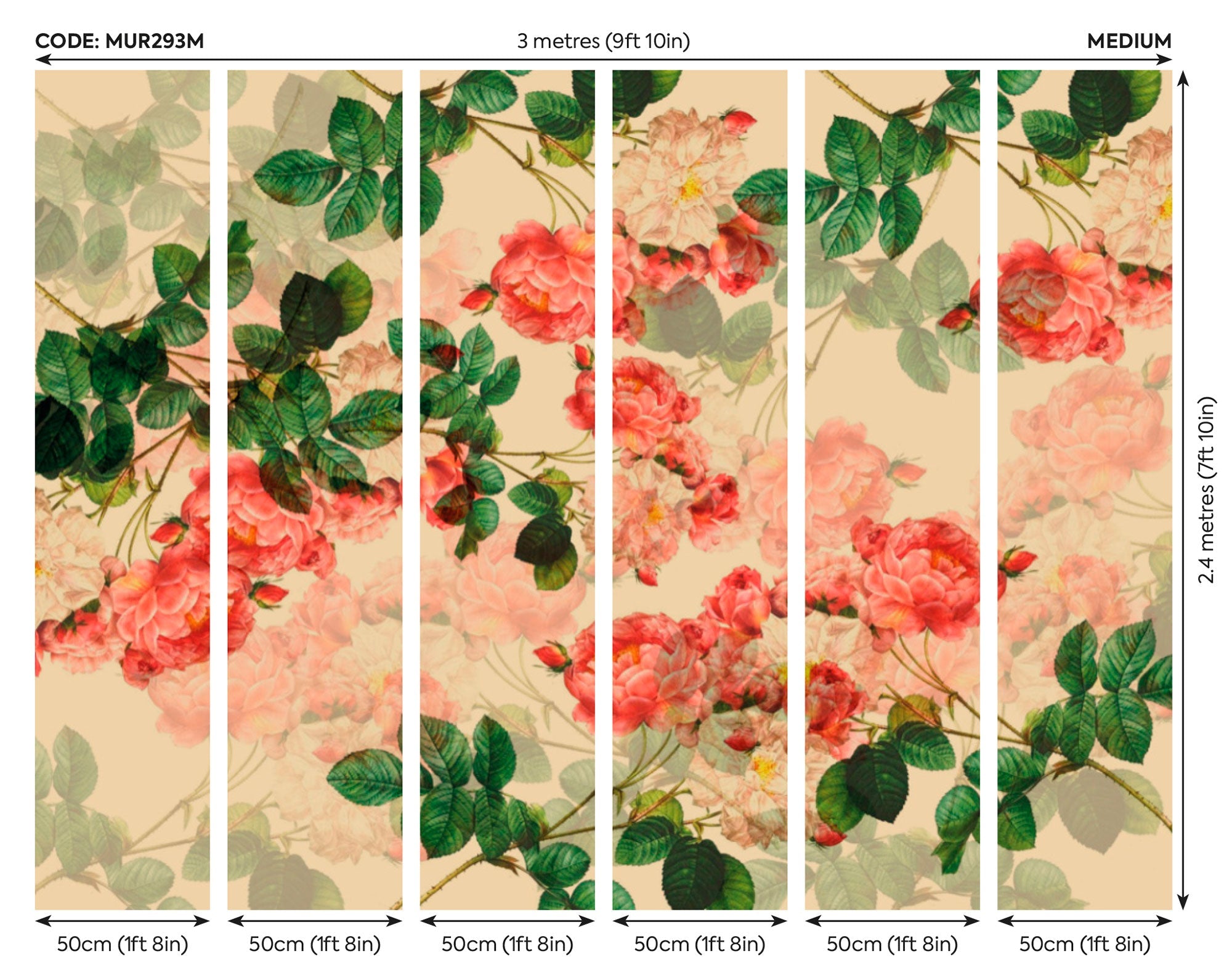 Classic Rose Design Natural Mural (Medium) by Origin Murals
