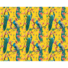 Flowery Peacocks Yellow Mural (Large) by Origin Murals