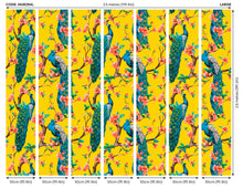 Flowery Peacocks Yellow Mural (Large) by Origin Murals