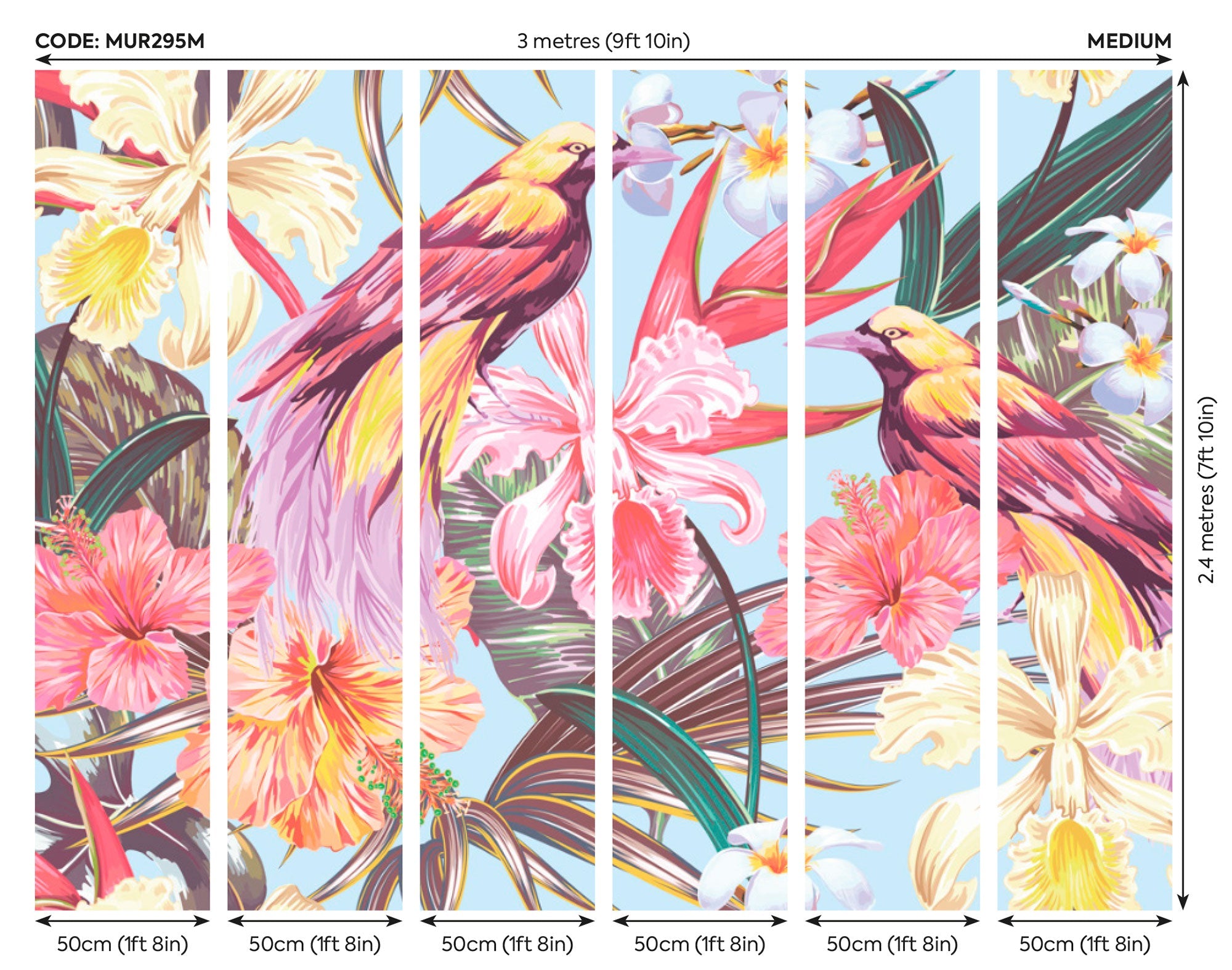 Birds And Flowers Multi Mural (Medium) by Origin Murals