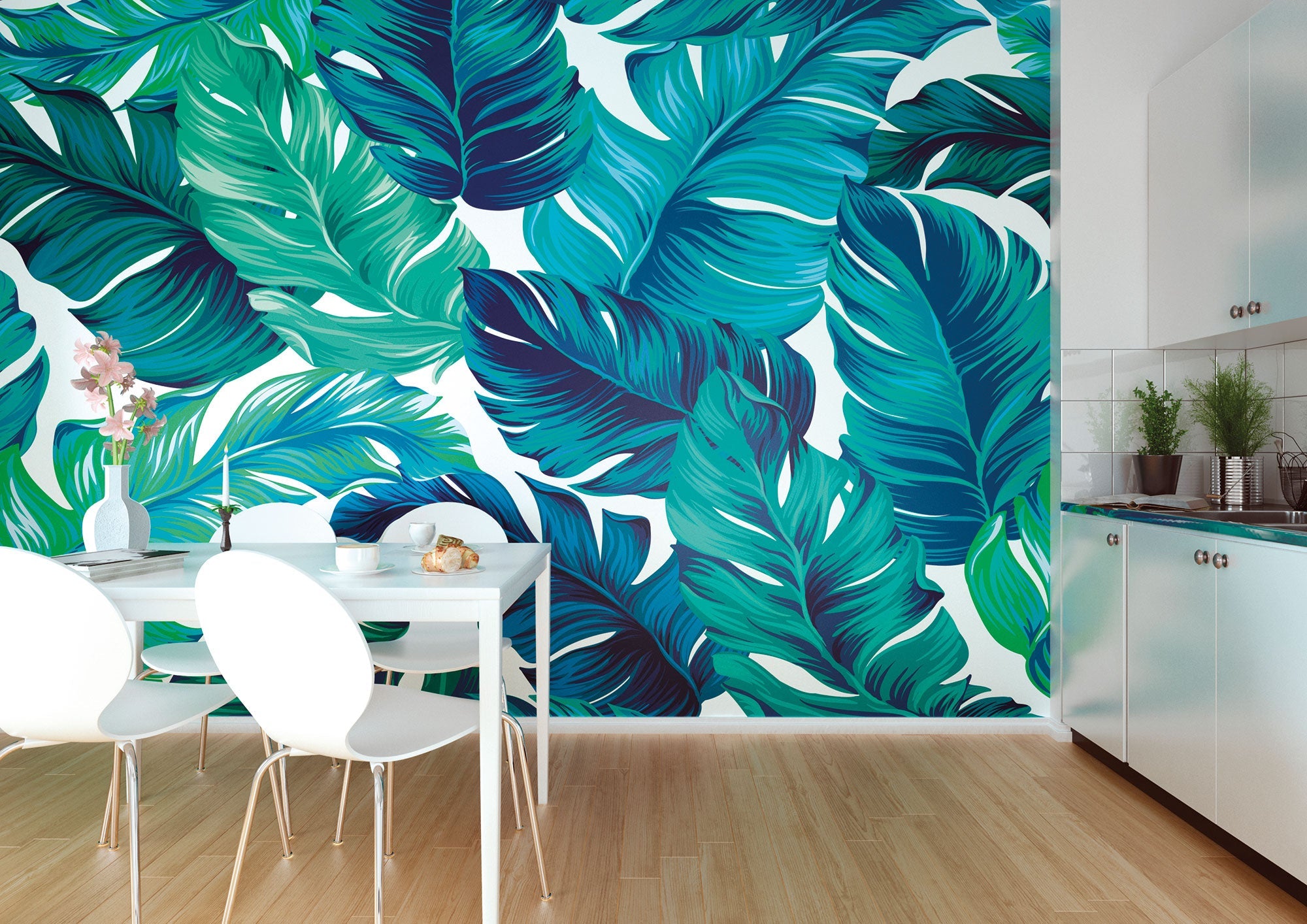 Bold Tropical Leaves Green Mural (Medium) by Origin Murals