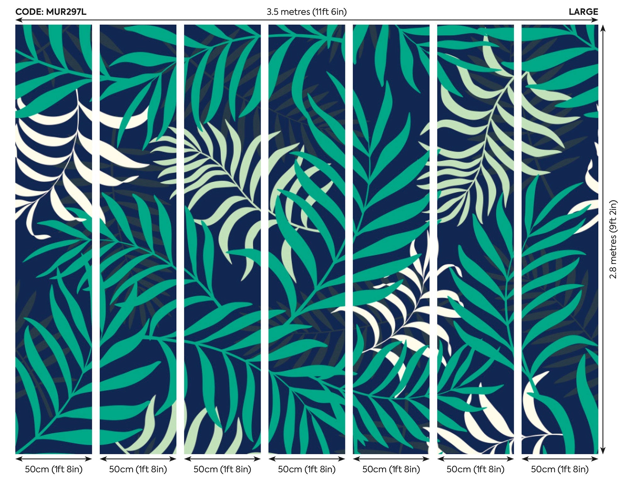 Exotic Jungle Leaves Green Mural (Large) by Origin Murals