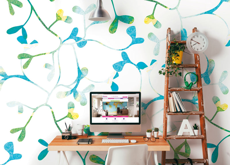 Watercoloured Petals Blue Mural (Large) by Origin Murals