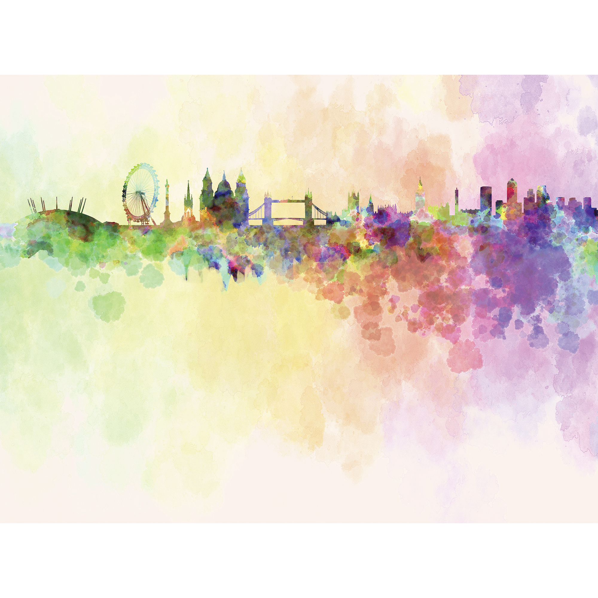 Watercolour London Skyline Multi Mural (Medium) by Origin Murals