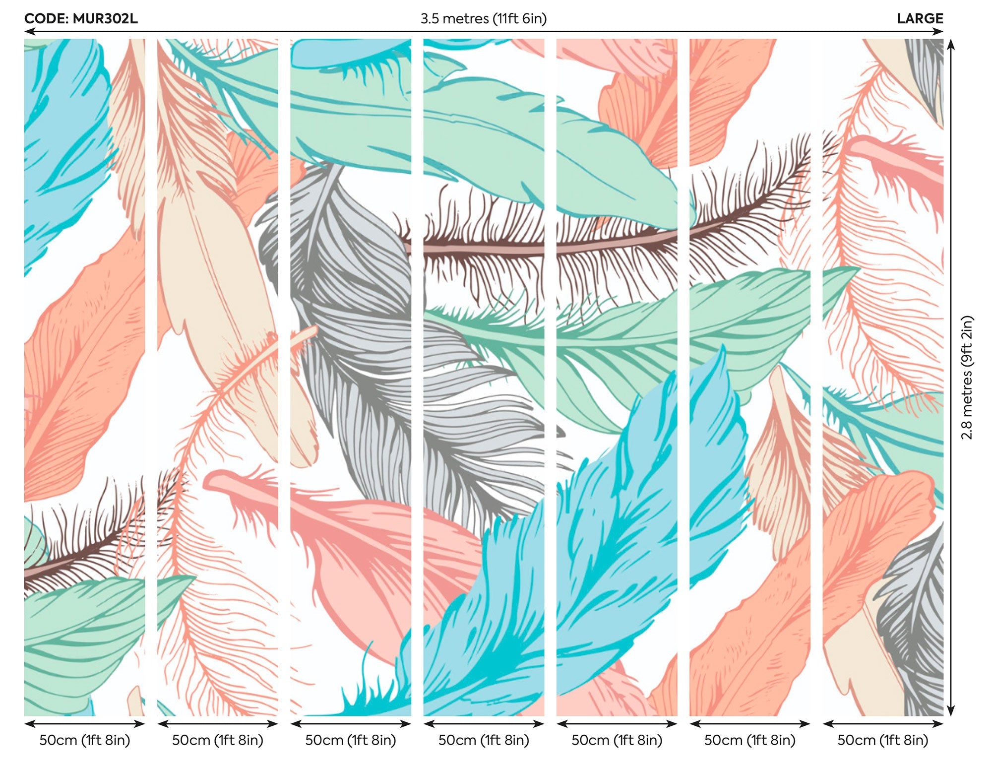 Oversized Feathers Multi Mural (Large) by Origin Murals