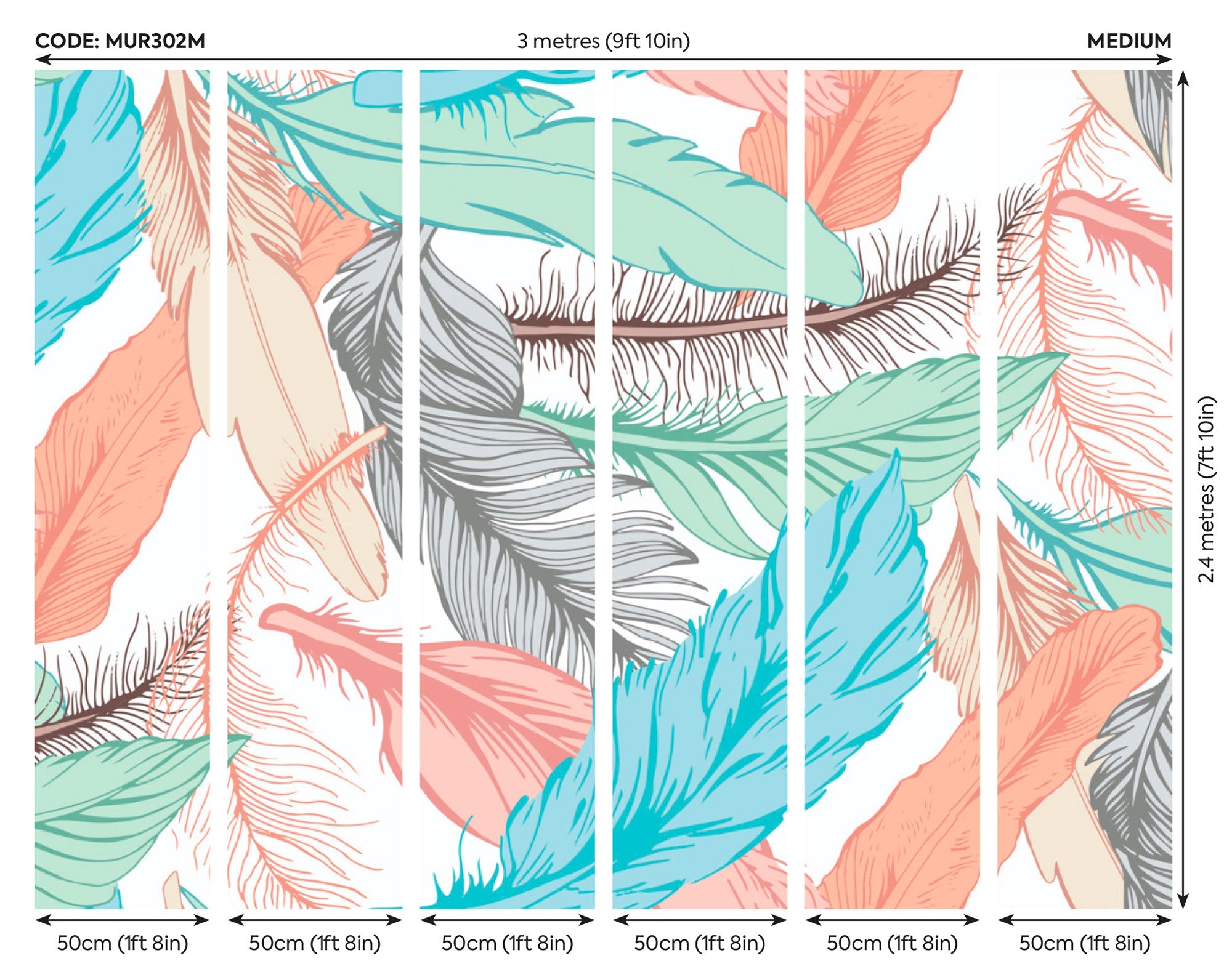 Oversized Feathers Multi Mural (Medium) by Origin Murals