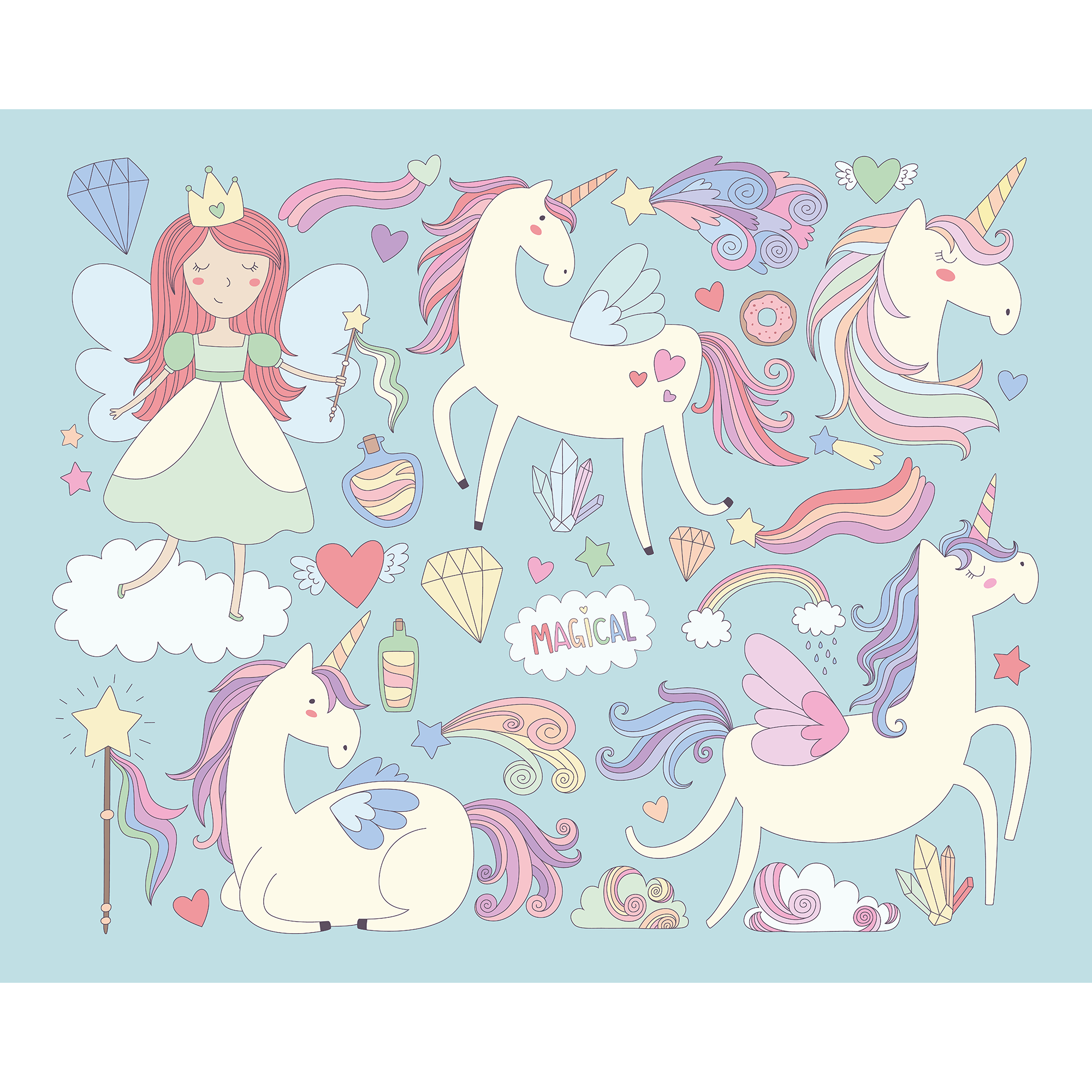 Princess Unicorn Blue Mural (Large) by Origin Murals