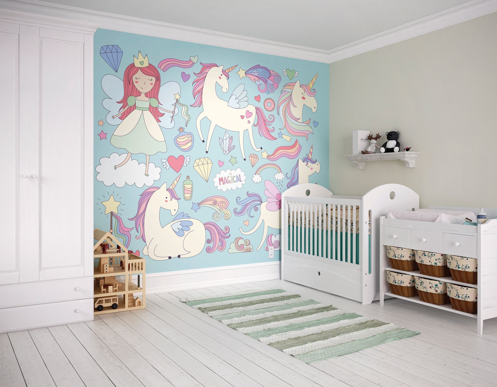 Princess Unicorn Blue Mural (Large) by Origin Murals