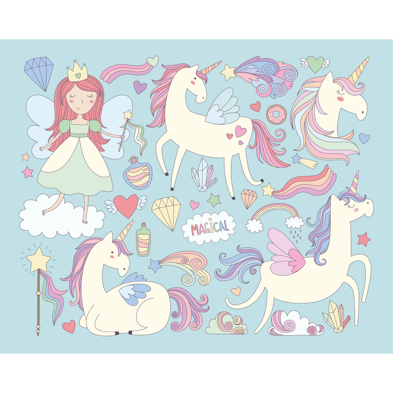 Princess Unicorn Blue Mural (Medium) by Origin Murals